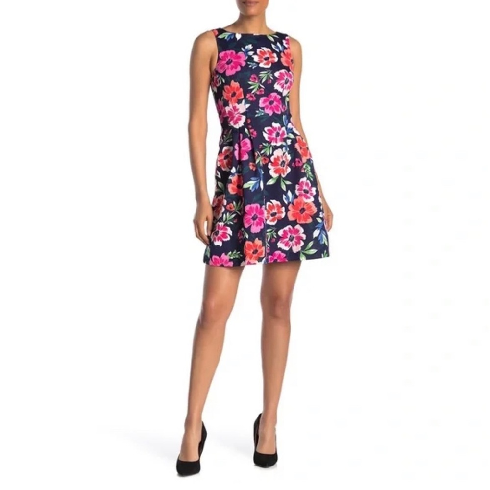 Vince Camuto | Fit & Flare Dark Blue Multi-color Floral Print Sleeveless Dress 4